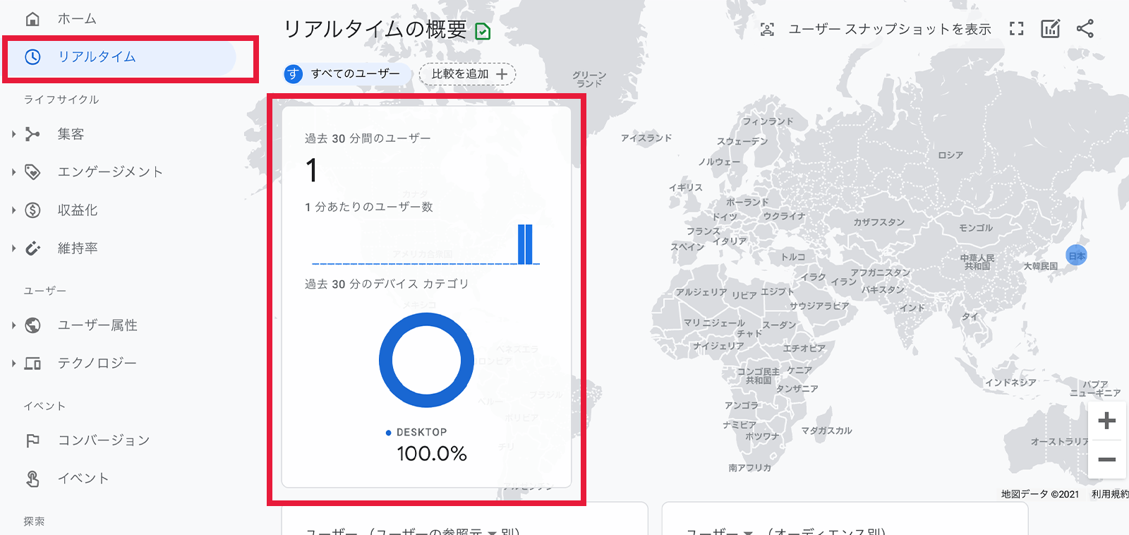 Googleアナリティクスのリアルタイム画面