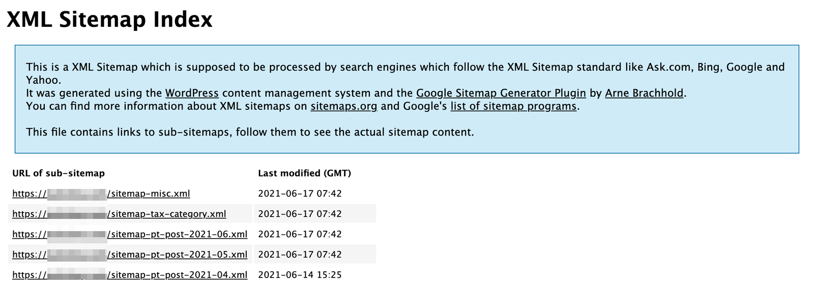 Google XML Sitemapsを使用した場合のサイトマップ