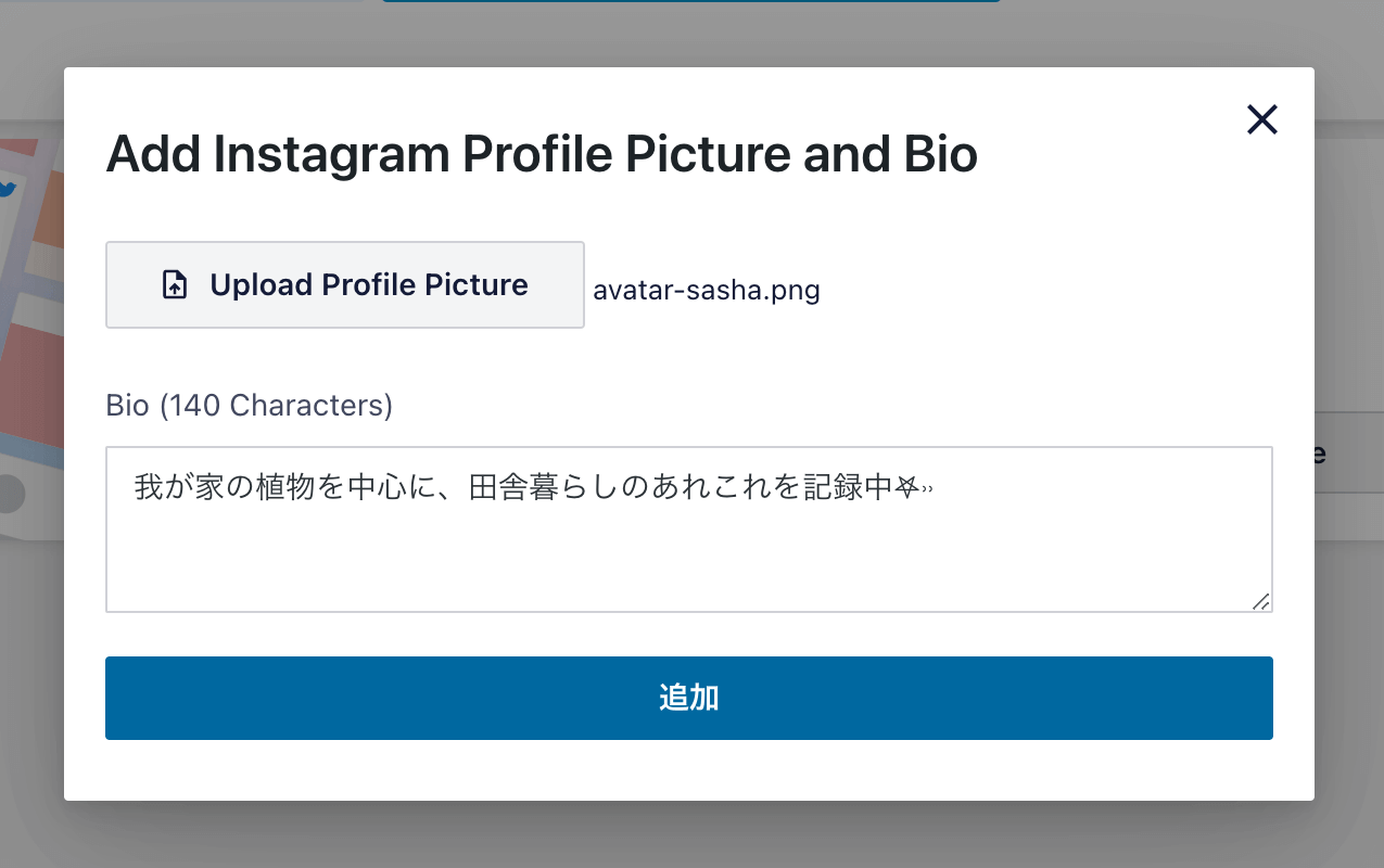 プロフィール写真と紹介文を設定する場合の画面