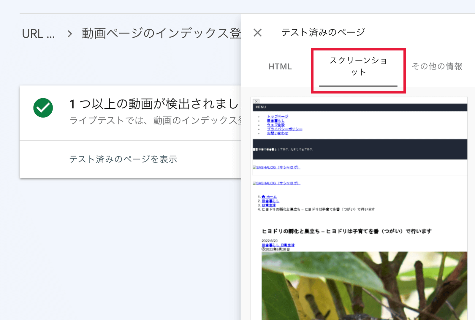 サーチコンソールの動画ページのURL検査ページ03