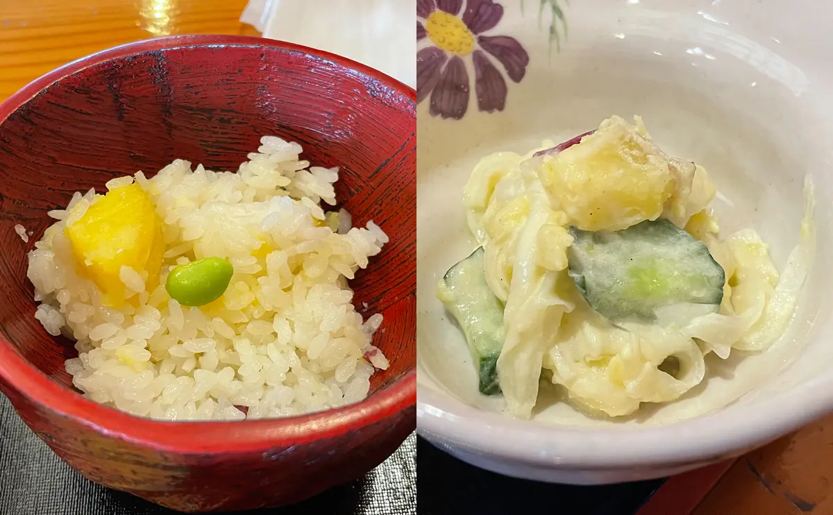 写真：左・御飯もの、右・季節の一品